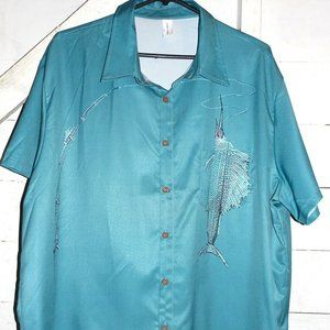 Chicyea Teal Fish Button Up Shirt XXL